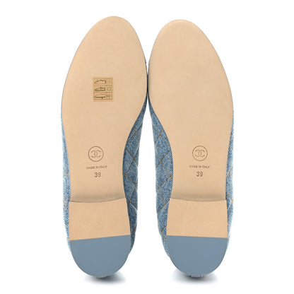 Chanel Denim Quilted Cap Toe CC Ballerina Flats 39 Light Blue 6 of 9