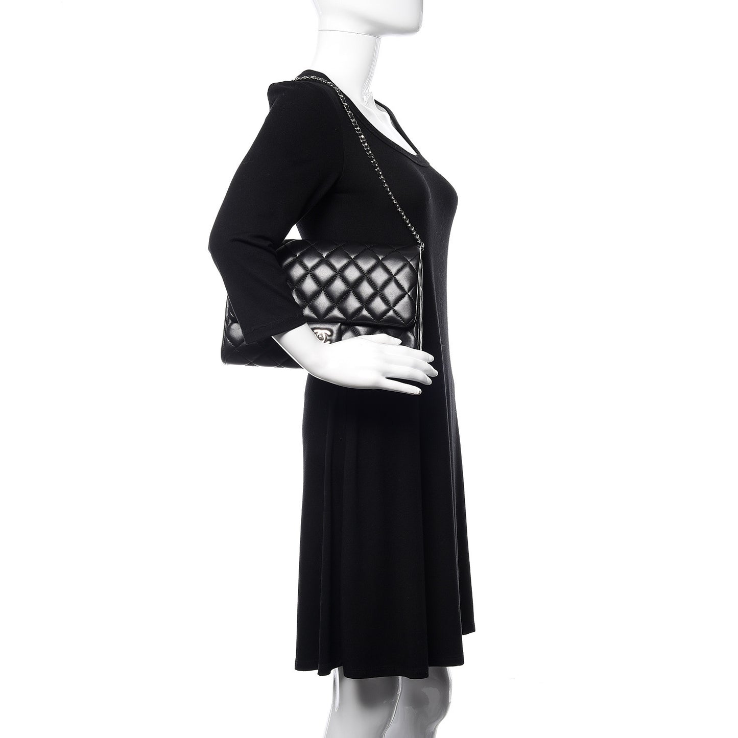 Lambskin Quilted Clutch With Chain Flap Black