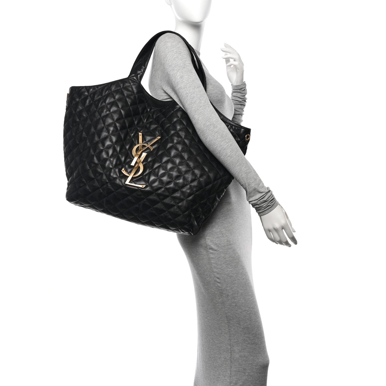 Saint Laurent Lambskin Quilted Maxi Icare Shopping Tote Black 2 of 11