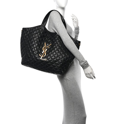Saint Laurent Lambskin Quilted Maxi Icare Shopping Tote Black 2 of 11