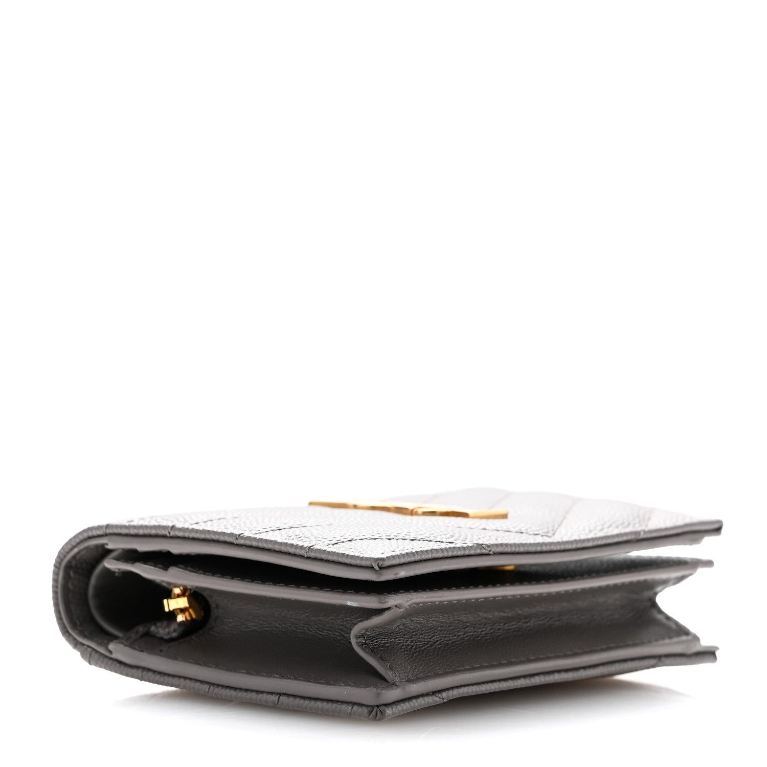 Saint Laurent Grain De Poudre Matelasse Chevron Monogram Flap Card Case Storm 4 of 8