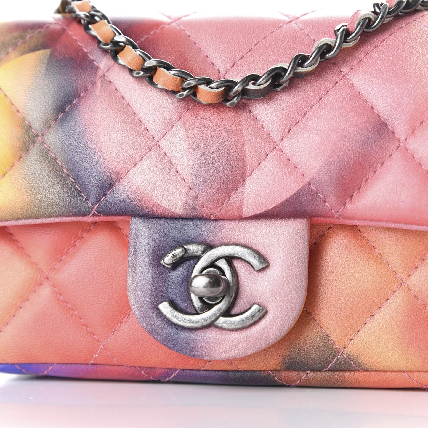 Lambskin Quilted Extra Mini Flower Power Flap Multicolor