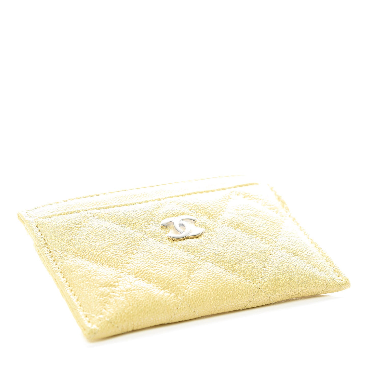 Iridescent Caviar Quilted Card Holder Yellow