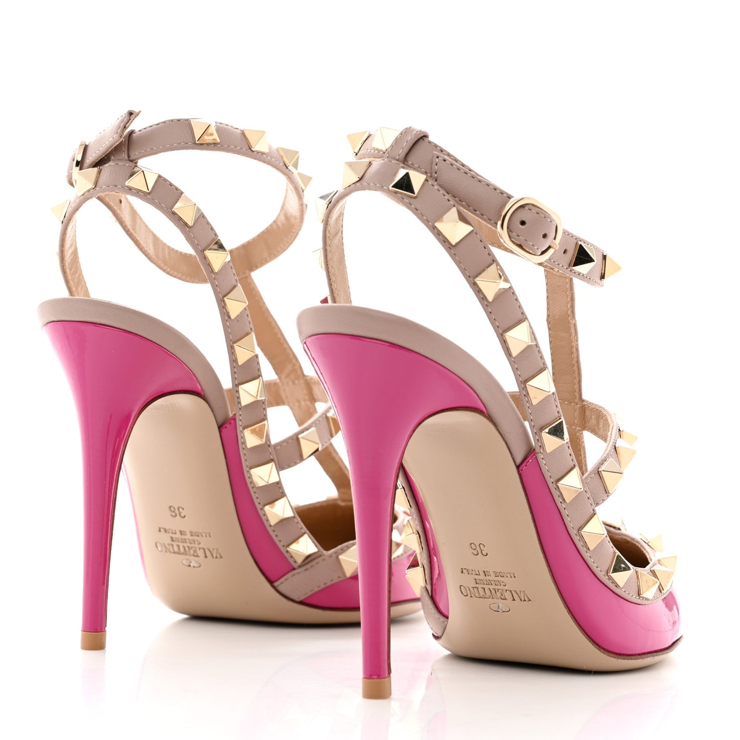 Patent Nappa Rockstud Ankle Strap 100mm Pumps 36 Fuxia Poudre