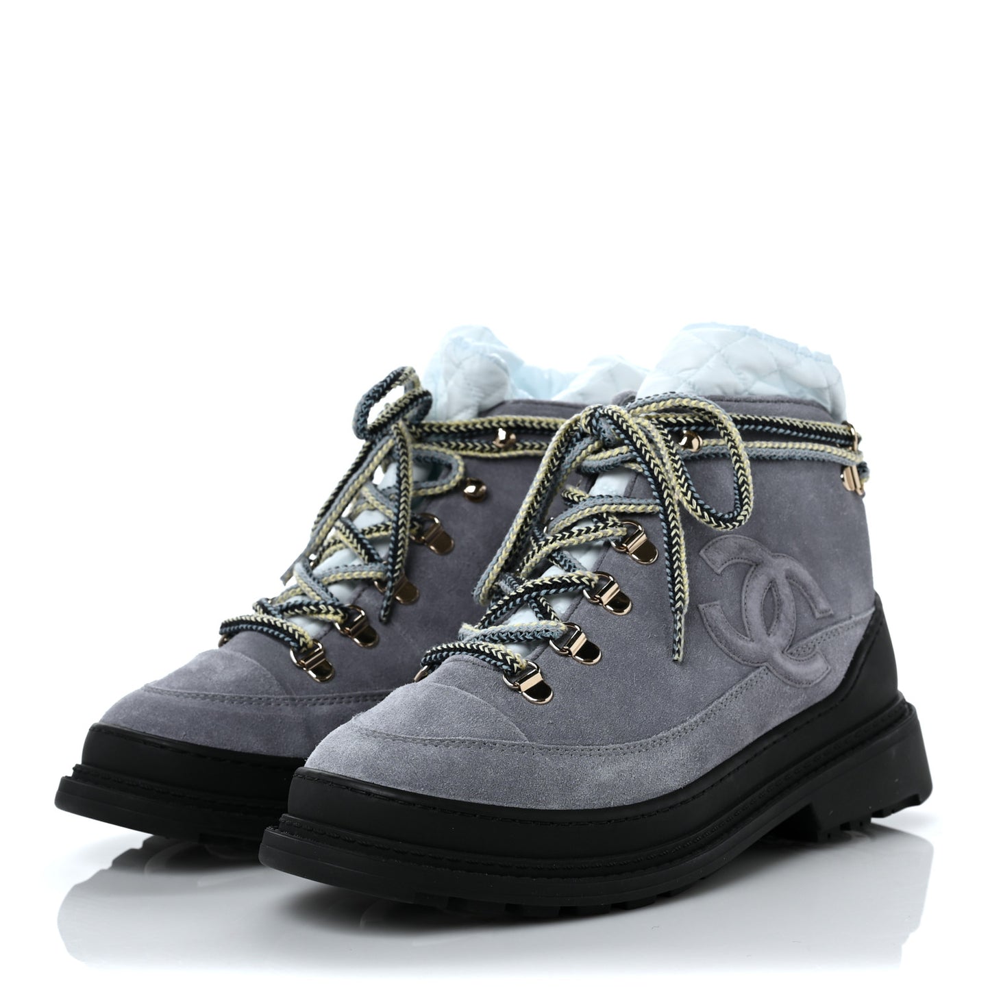 Suede Nylon Lace Up Snow Boots 37 Grey Blue
