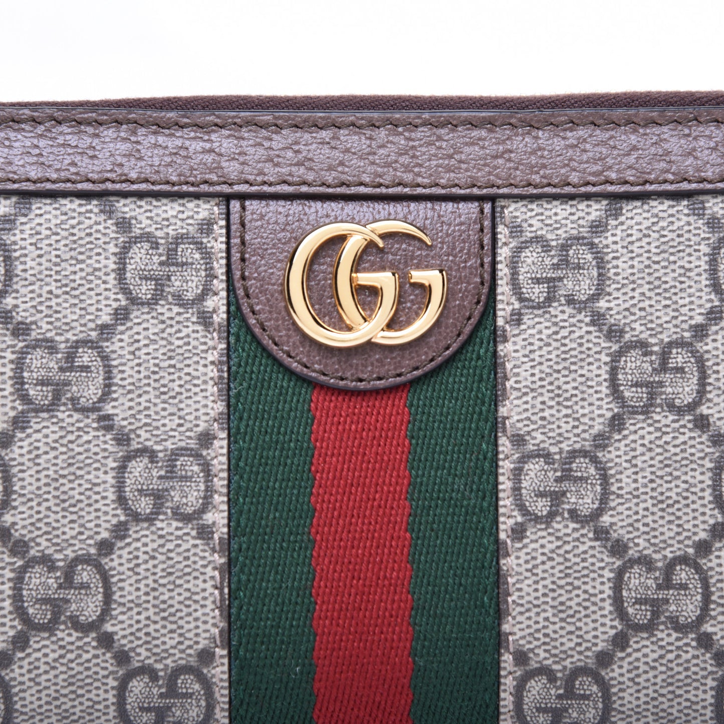 GG Supreme Monogram Web Ophidia Zip Around Wallet Brown