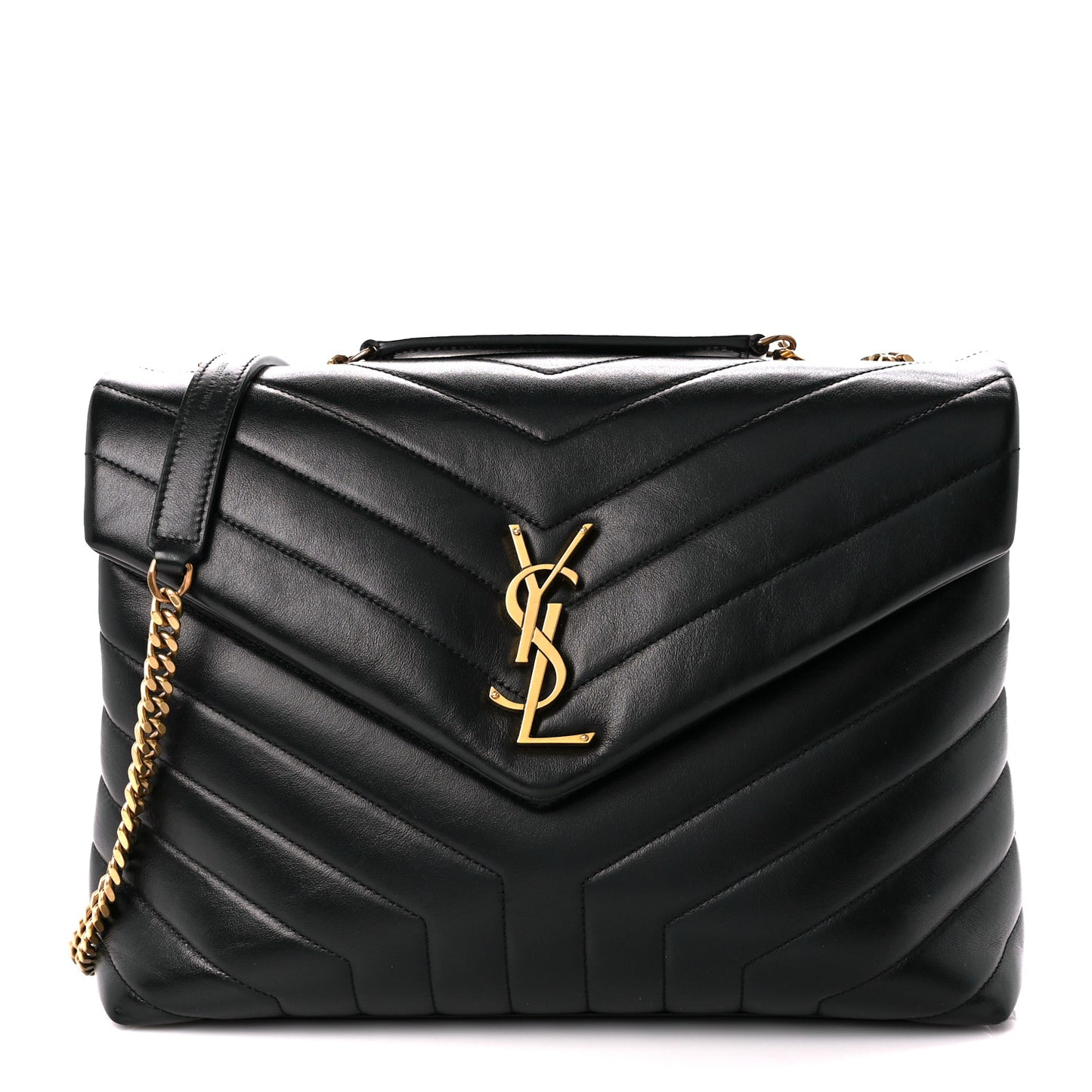 Calfskin Y Quilted Monogram Medium Loulou Chain Satchel Black