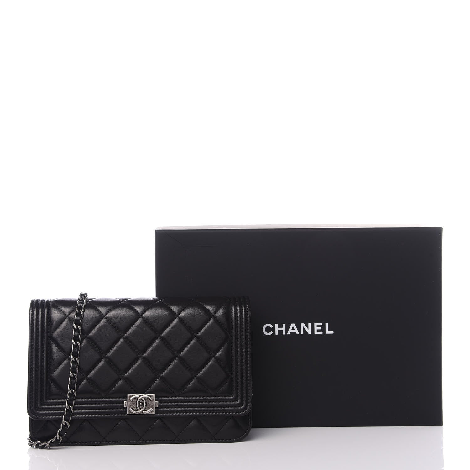 Chanel Lambskin Quilted Boy Wallet On Chain WOC Black 9 of 9