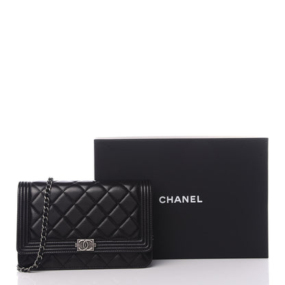 Chanel Lambskin Quilted Boy Wallet On Chain WOC Black 9 of 9