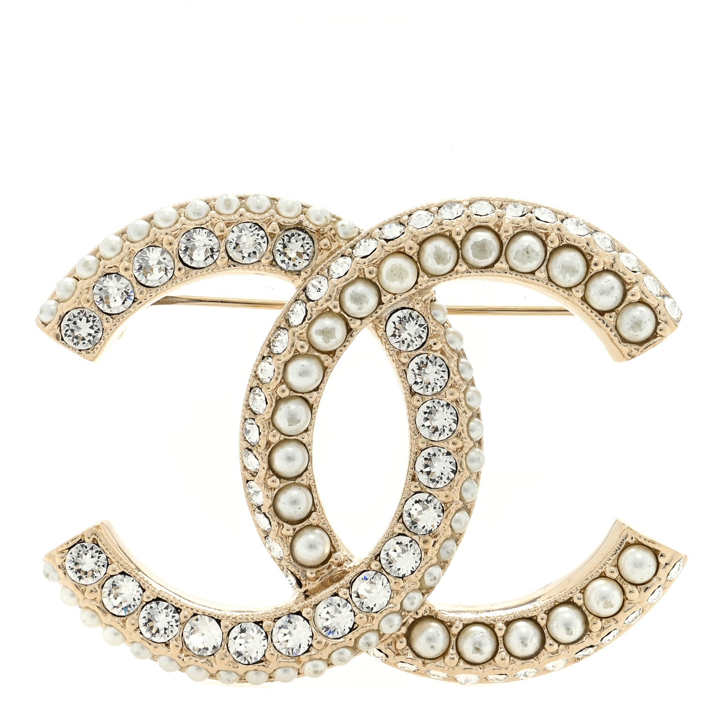 Pearl Crystal CC Brooch Gold