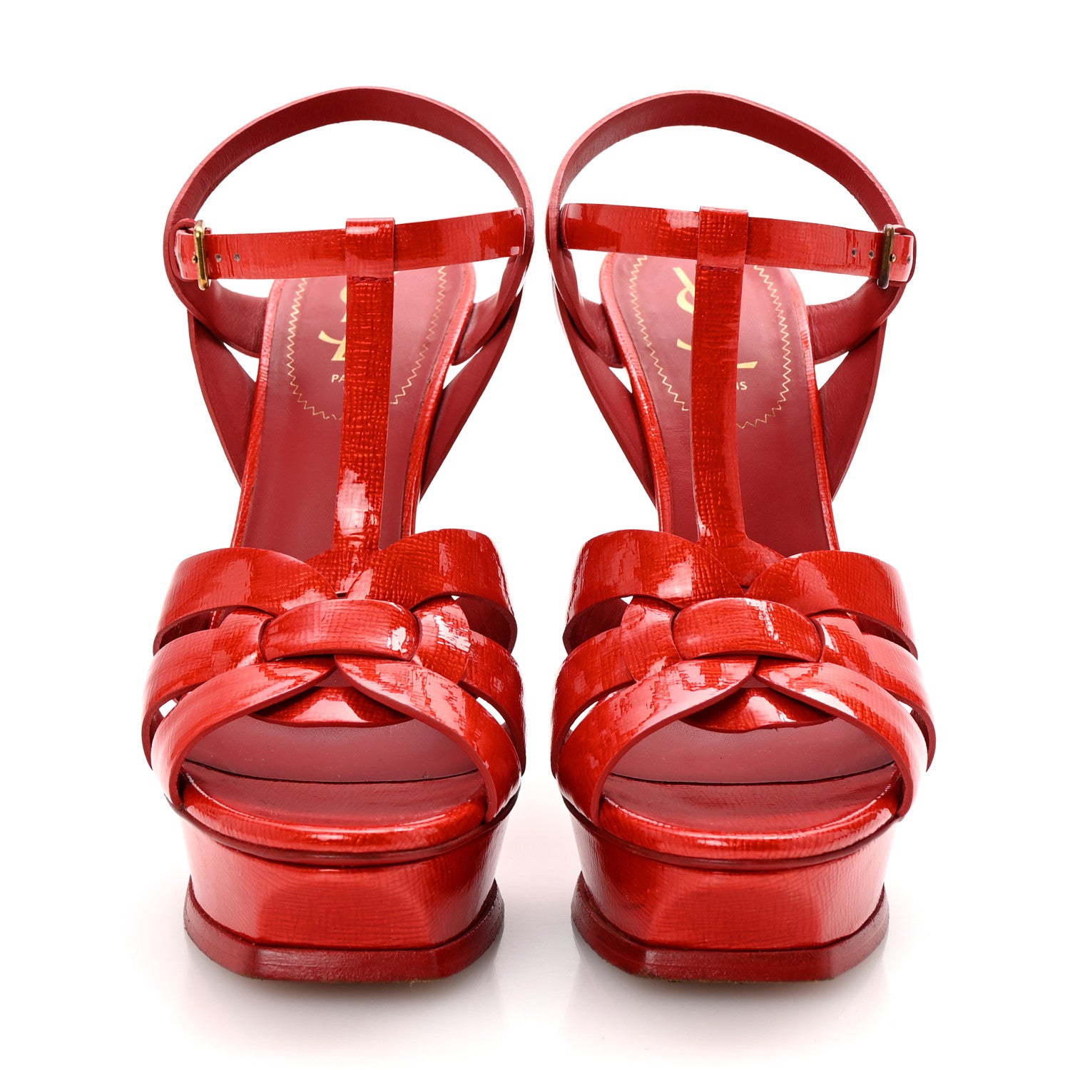 Saint Laurent Patent Textured Tribute 105 Platform Sandals 40 Poppy 3 of 10