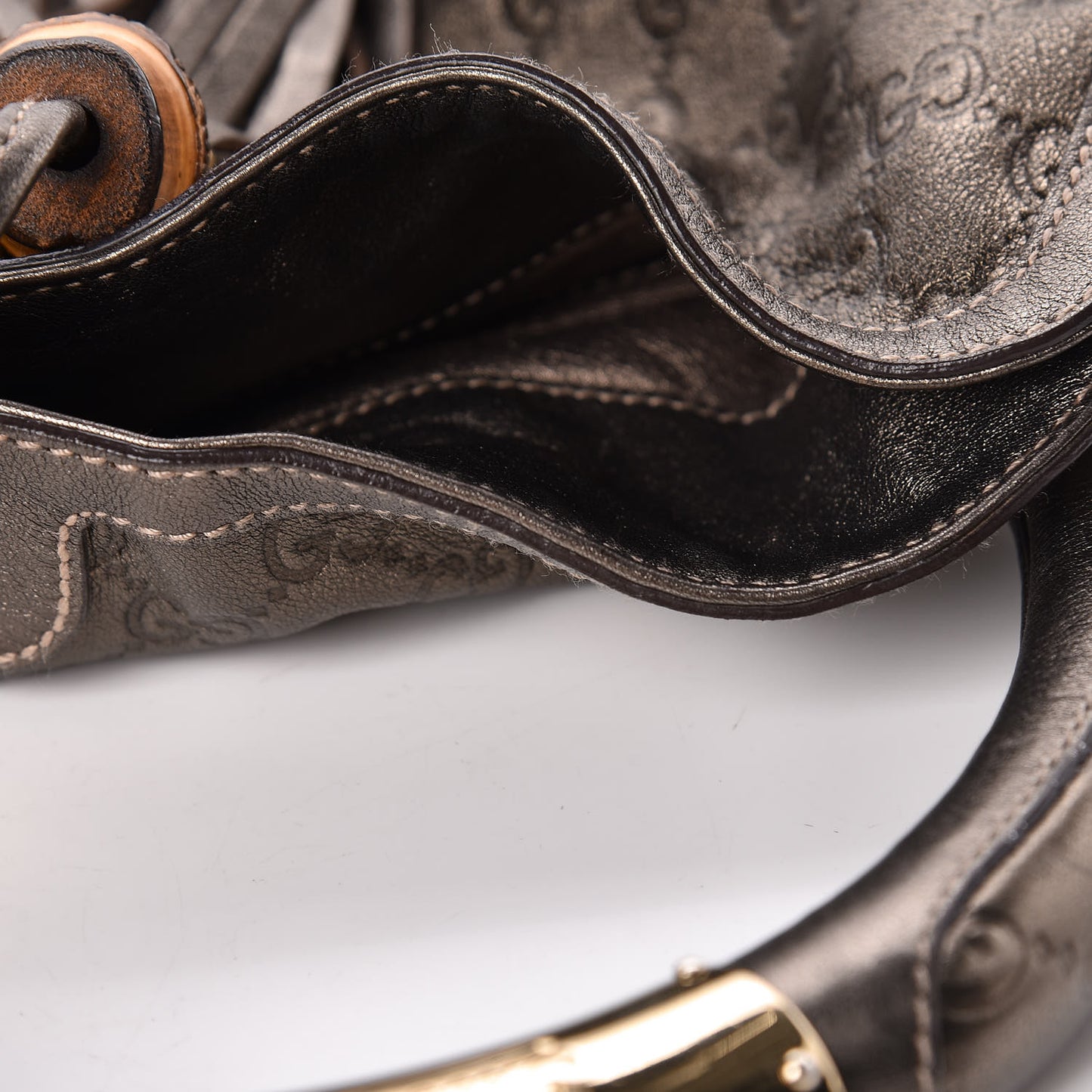 Metallic Guccissima Large Indy Top Handle Hobo Pewter
