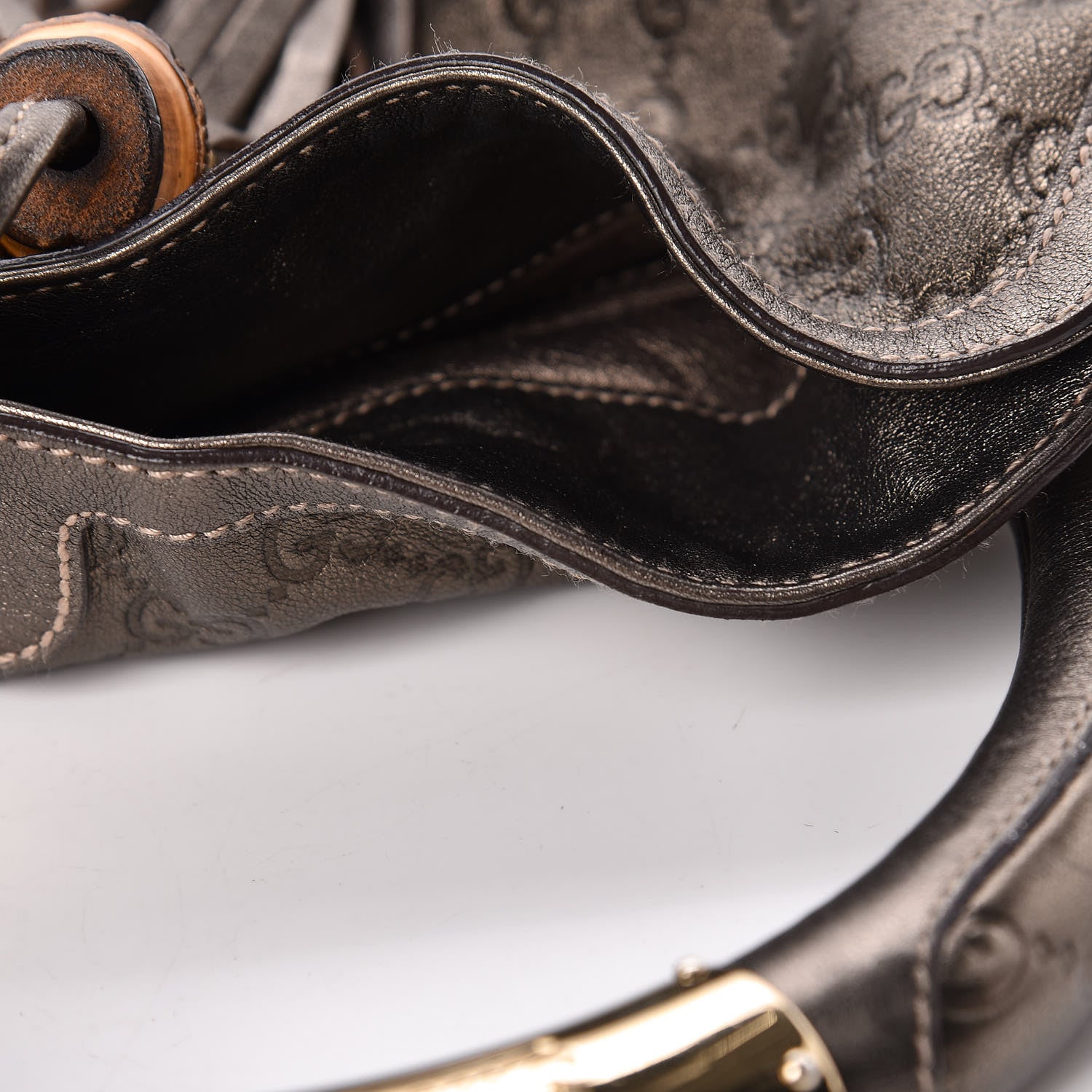 Gucci Metallic Guccissima Large Indy Top Handle Hobo Pewter 10 of 25