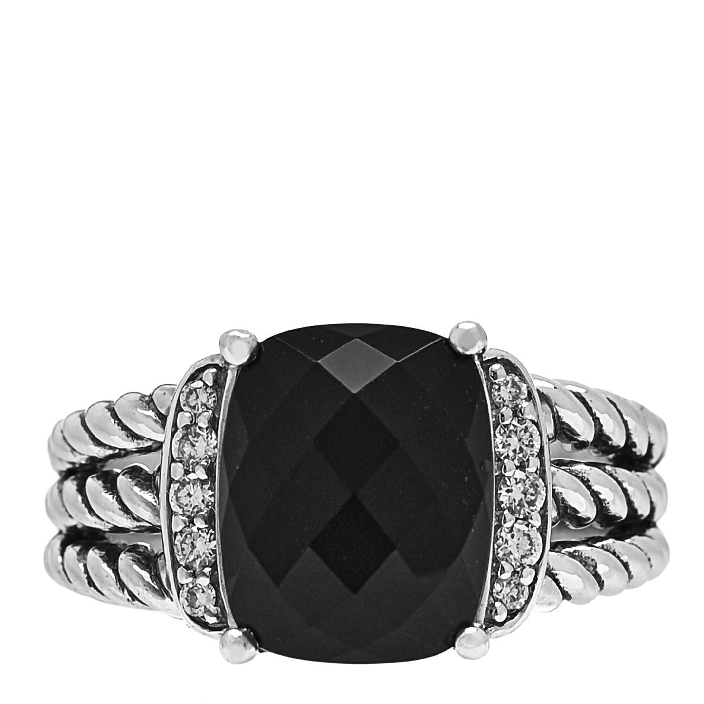 Sterling Silver Diamond Black Onyx 10mm Petite Wheaton Ring 48 4.5