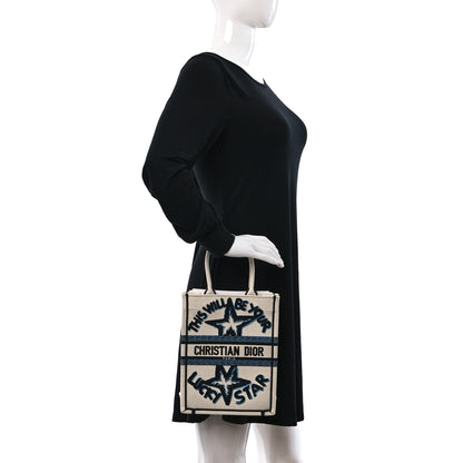 Christian Dior Canvas Embroidered Vertical Lucky Star Book Tote White Multicolor 3 of 8