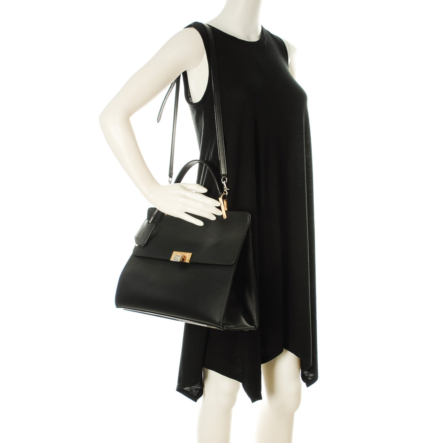 Smooth Calfskin Le Dix M Cartable Shoulder Bag Black