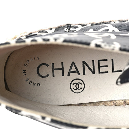 Chanel Lambskin Printed CC Lace Up Espadrilles 35 Black White 8 of 9