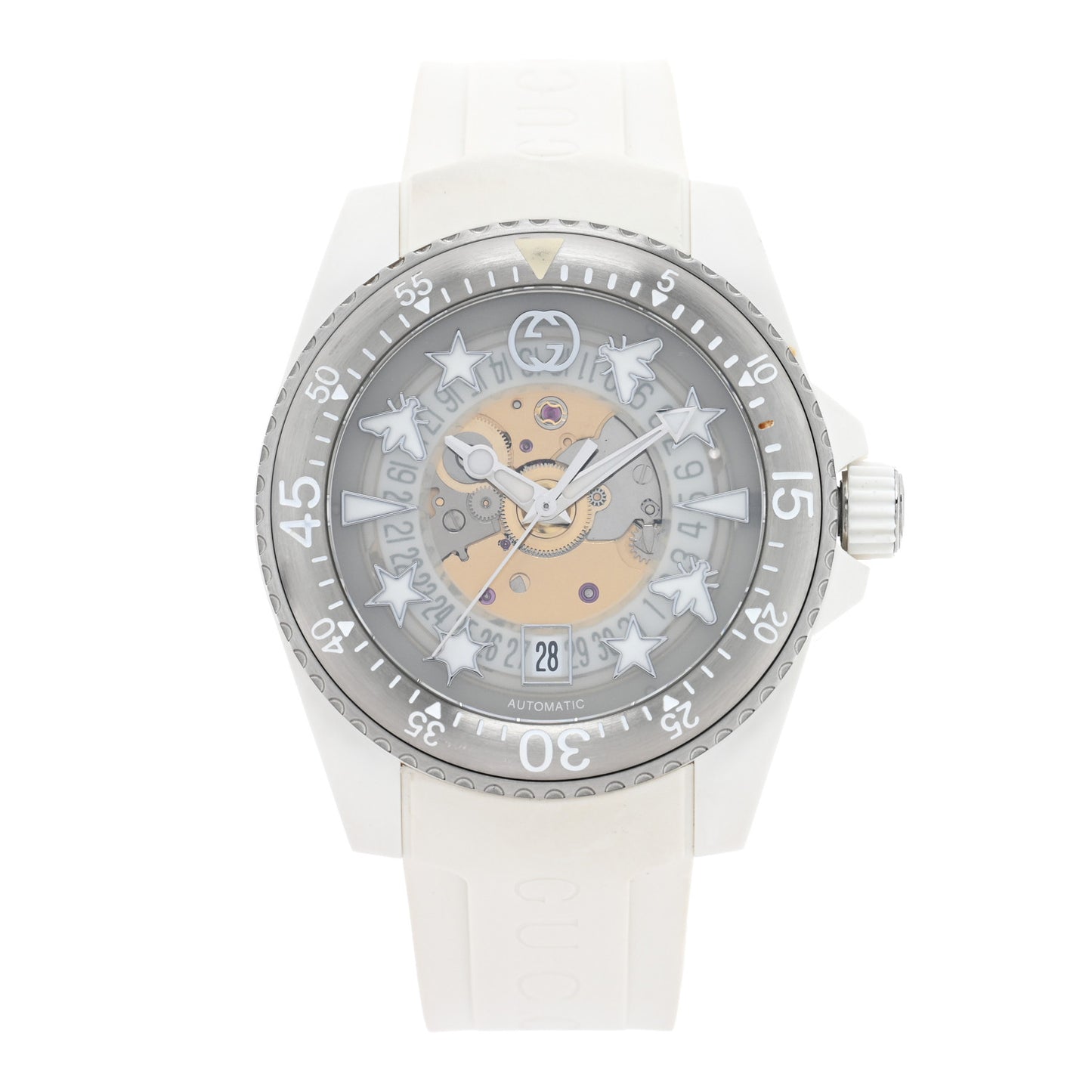 Stainless Steel Rubber 40mm Dive Quartz Watch White