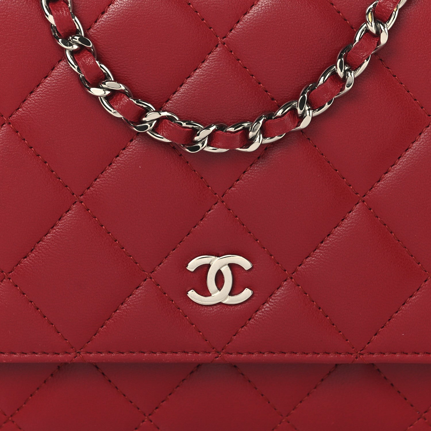 Chanel Lambskin Quilted Wallet On Chain WOC Red 9 of 11