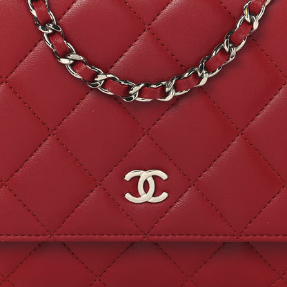 Chanel Lambskin Quilted Wallet On Chain WOC Red 9 of 11
