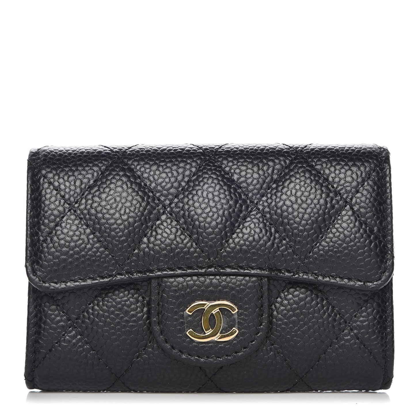 Caviar Quilted Flap Card Holder Black
