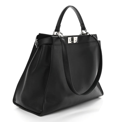 Fendi Vitello Dolce Marmol Patent Crocodile Trapuntata Large Peekaboo Iconic Satchel Black Fumo 3 of 13