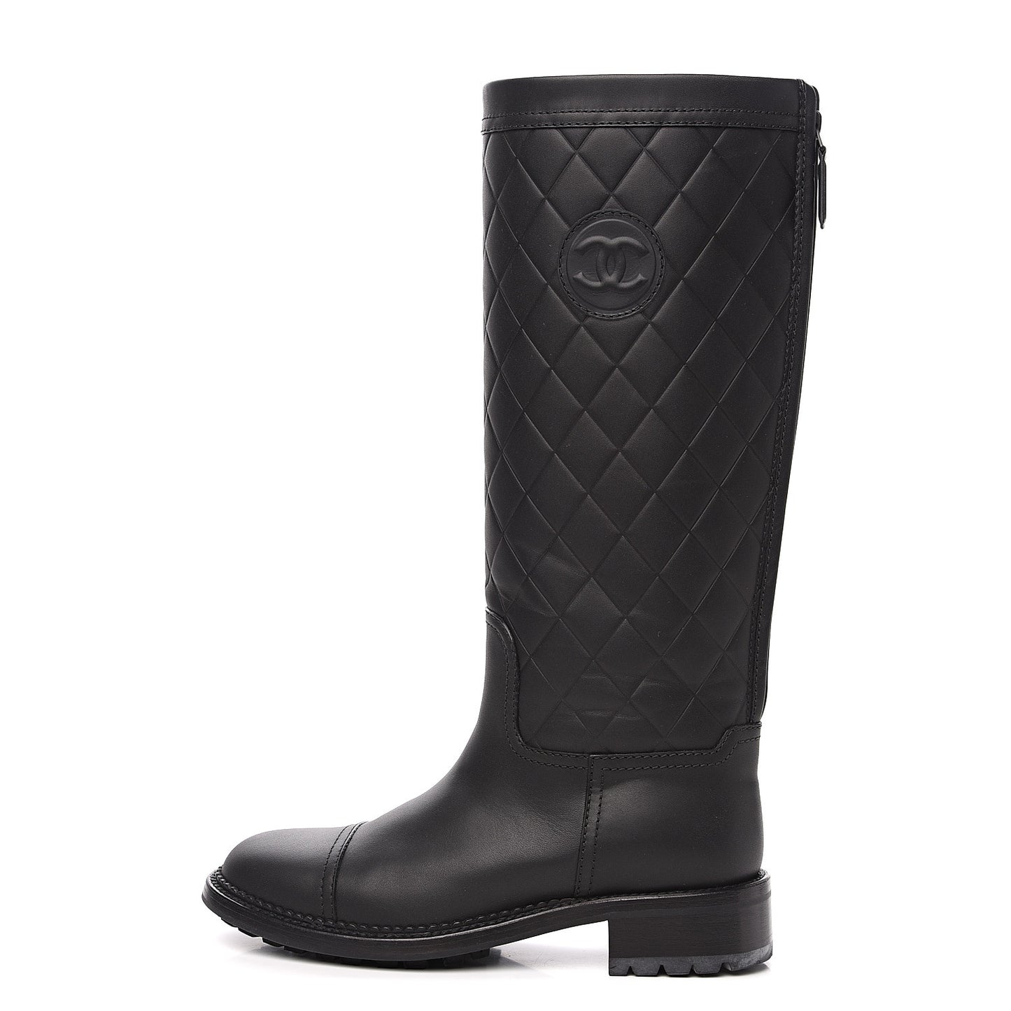 Calfskin Quilted Riding Boots 36.5 Black