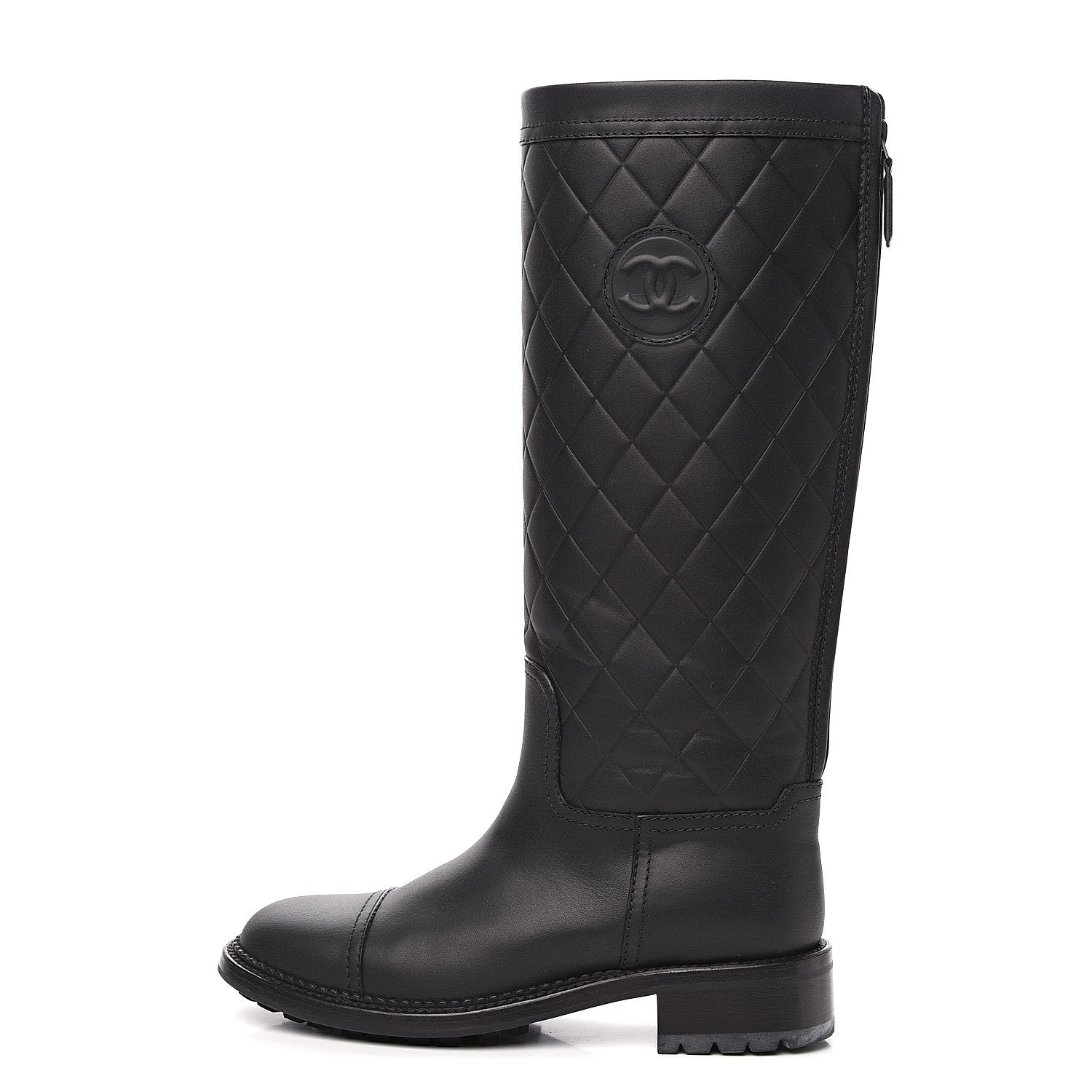 Chanel Calfskin Quilted Riding Boots 36.5 Black 1 of 9