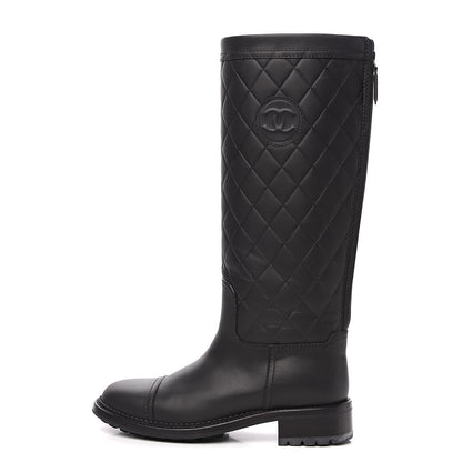 Chanel Calfskin Quilted Riding Boots 36.5 Black 1 of 9