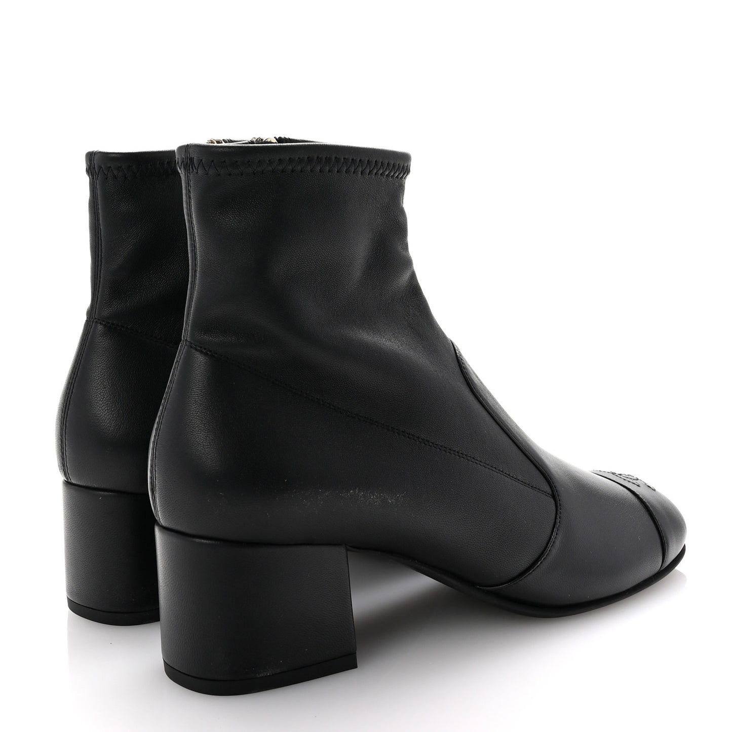 Stretch Lambskin Cap Toe CC Short Boots 38 Black