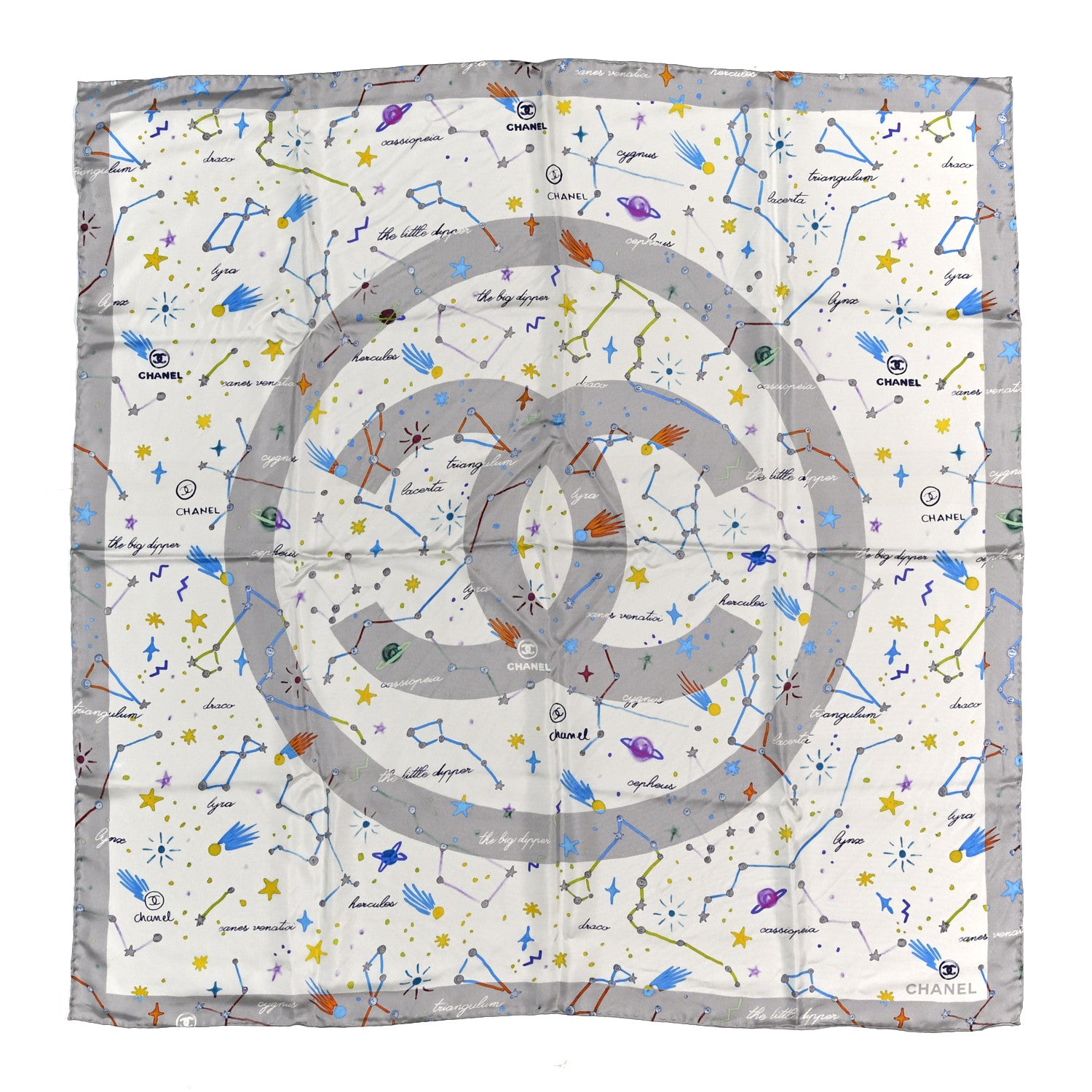Chanel Silk Constellations CC Square Scarf Grey Multicolor 1 of 4