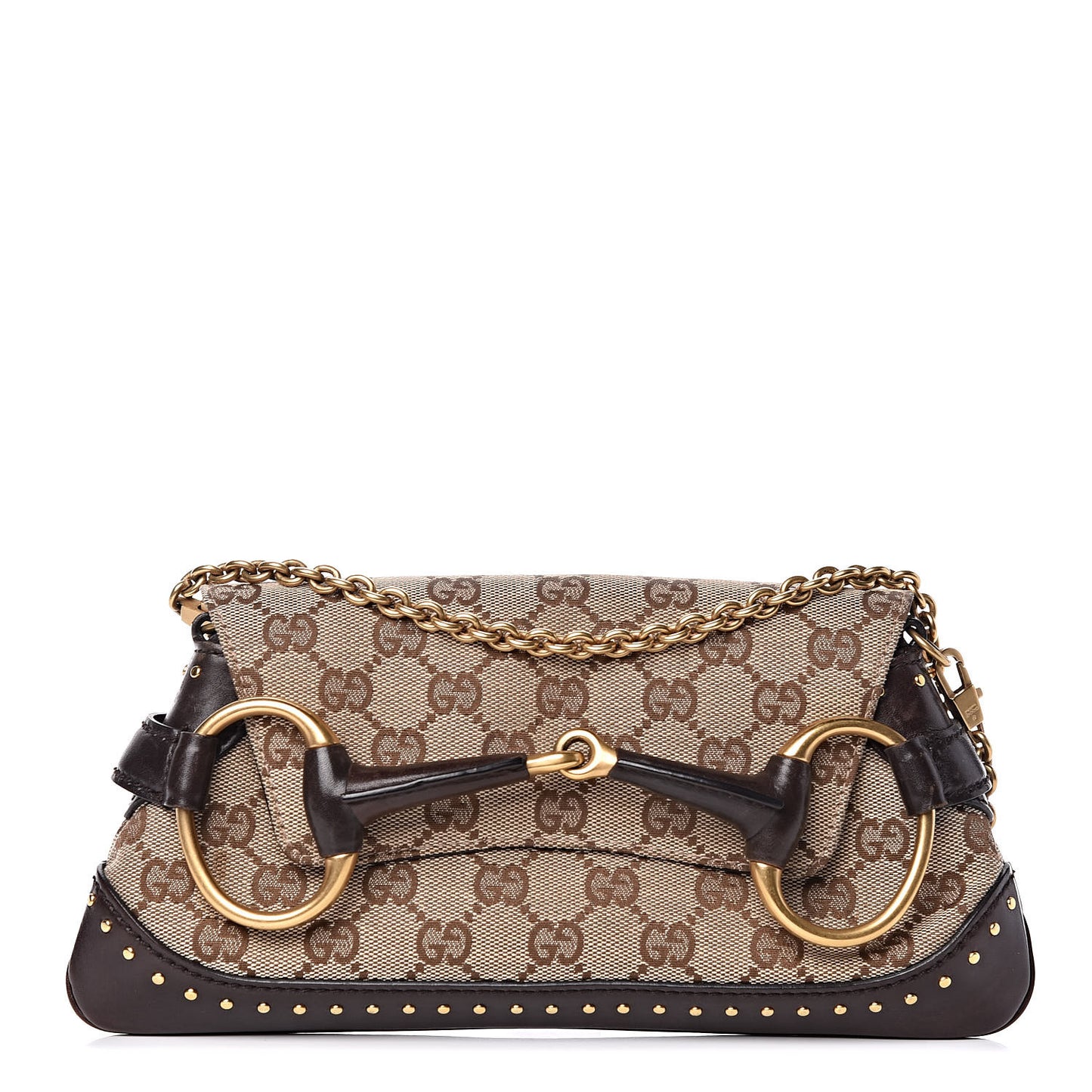 Monogram Studded Horsebit Clutch Dark Brown