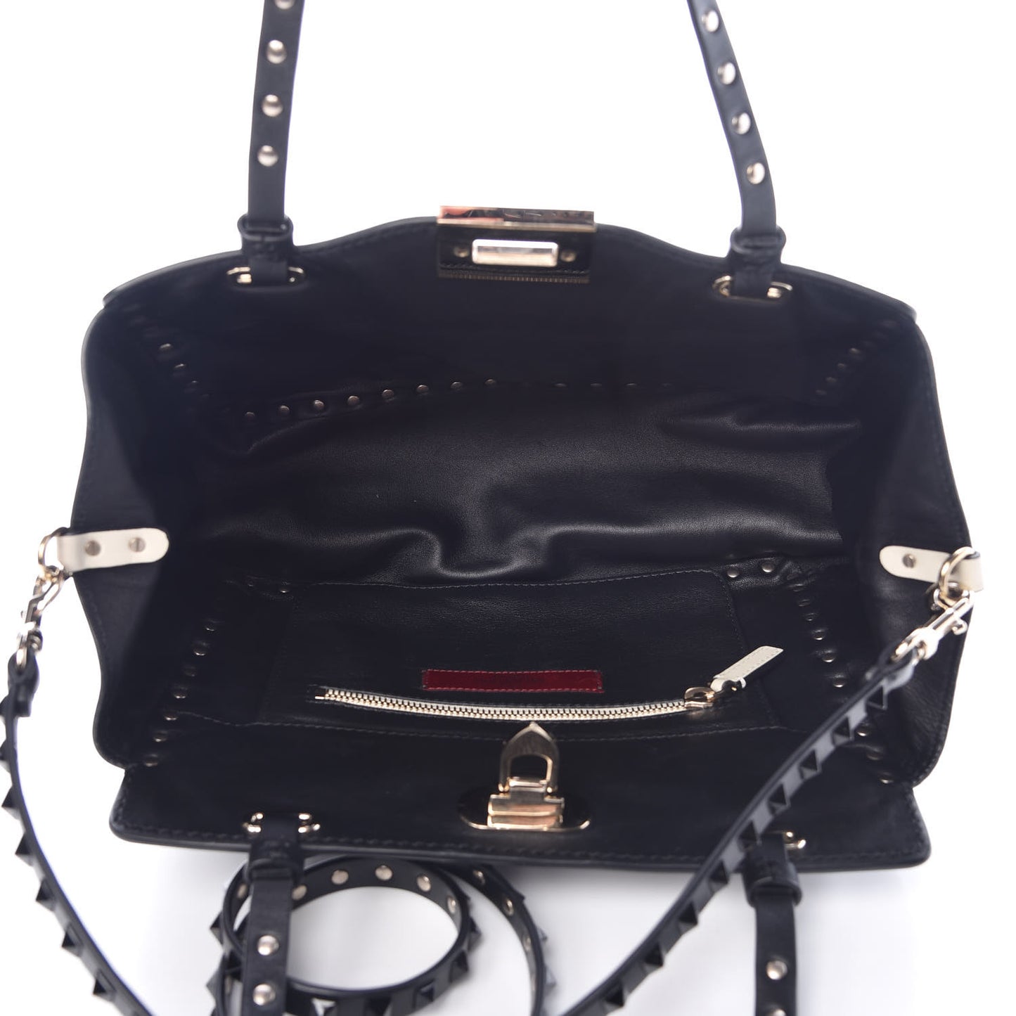 Vitello Monochrome Small Rockstud Tote Black Light Ivory