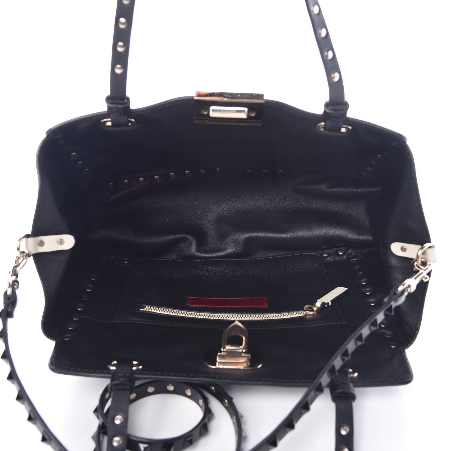 Valentino Garavani Vitello Monochrome Small Rockstud Tote Black Light Ivory 5 of 14