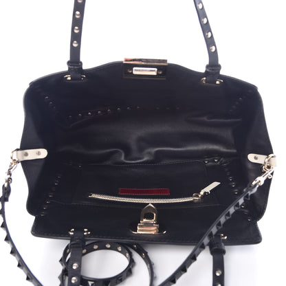 Valentino Garavani Vitello Monochrome Small Rockstud Tote Black Light Ivory 5 of 14
