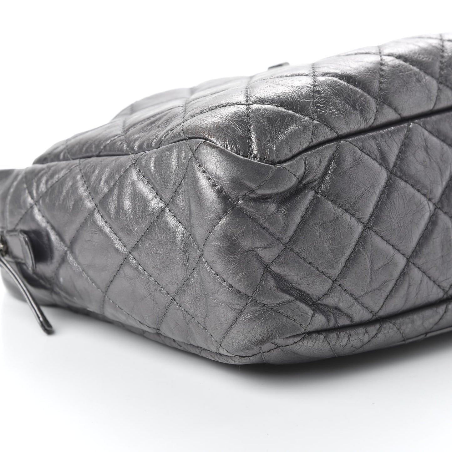 Metallic Aged Calfskin Quilted Large Reissue Camera Case Silver
