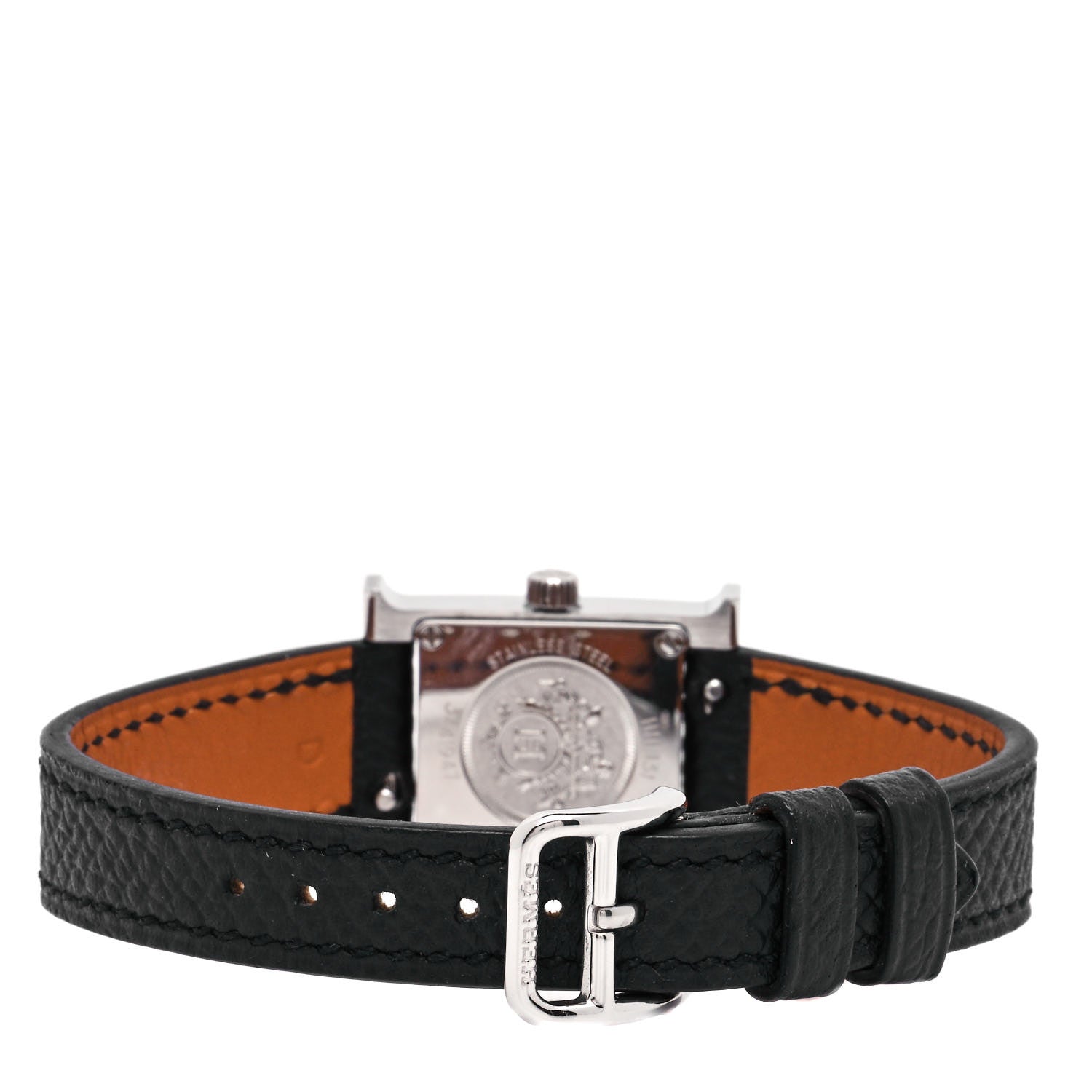 Hermes Stainless Steel Epsom Diamond Bezel Mother of Pearl 17.2mm Heure H Hour Quartz Watch Noir 3 of 5