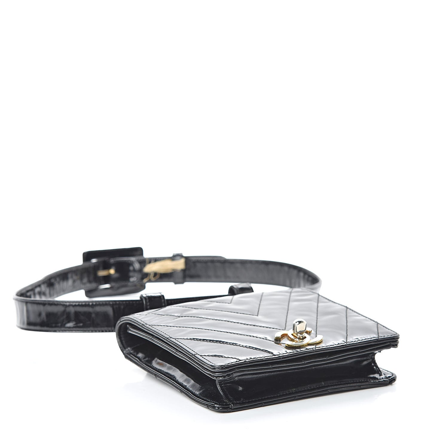 Patent Chevron Quilted Belt Bag 80 32 Black