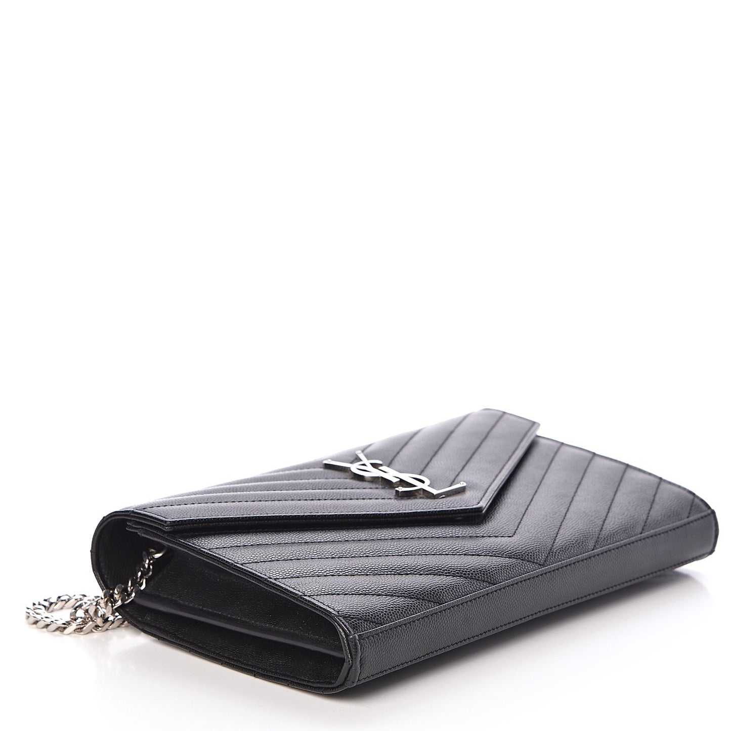 Grain De Poudre Matelasse Chevron Medium Monogram Chain Wallet Black