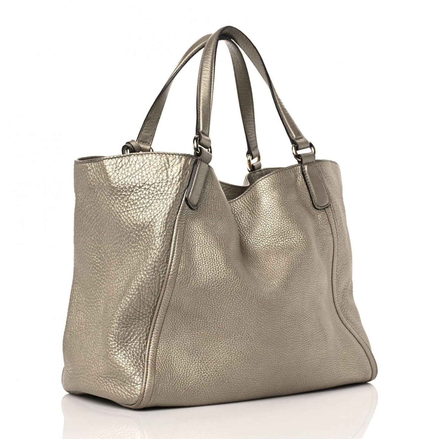 Metallic Pebbled Calfskin Medium Soho Shoulder Bag Golden Beige