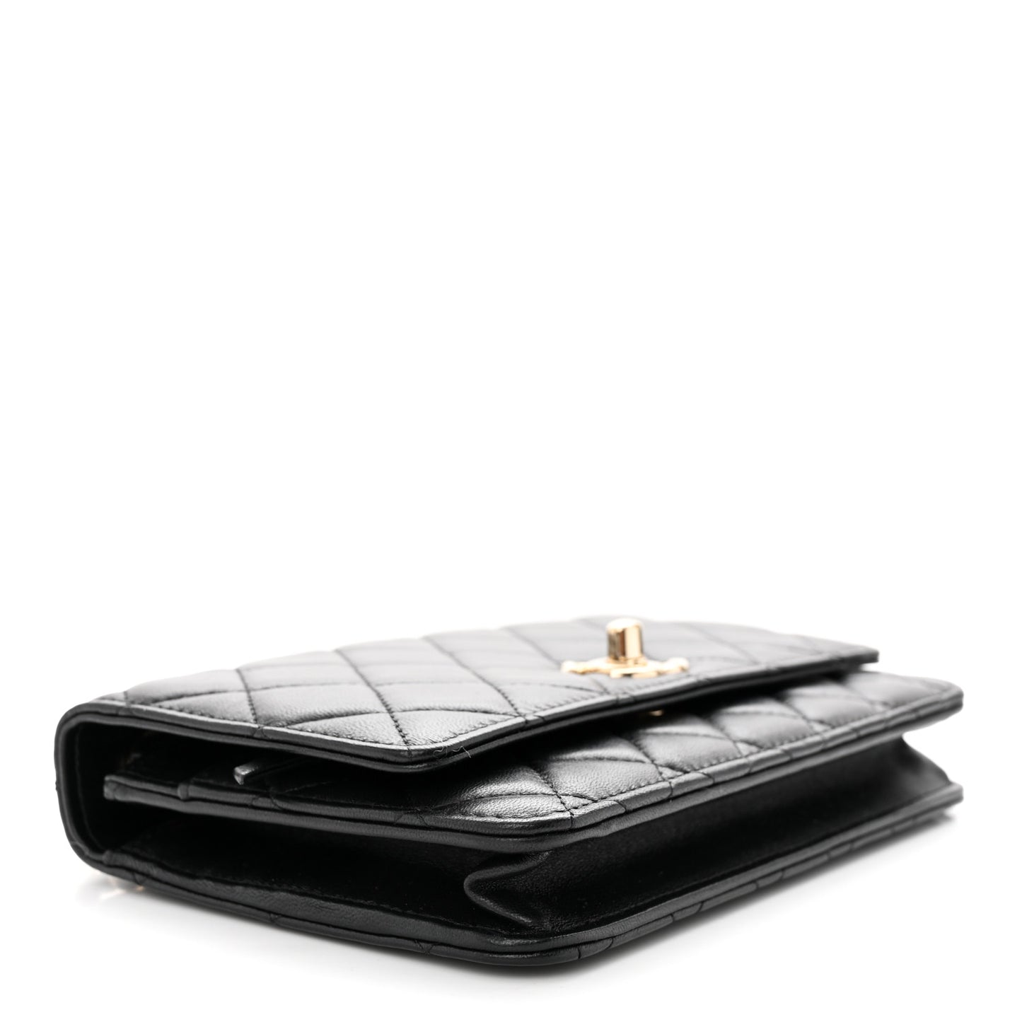 Lambskin Quilted Trendy CC Wallet On Chain WOC Black