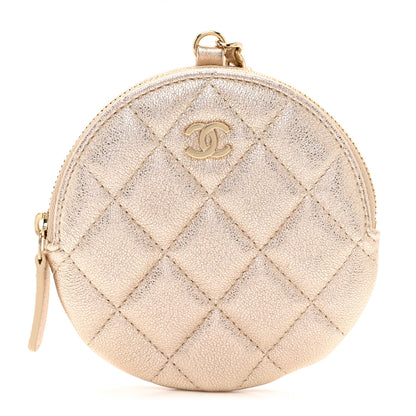 Chanel Metallic Lambskin Quilted Round Clip On Coin Purse Gold 1 of 8