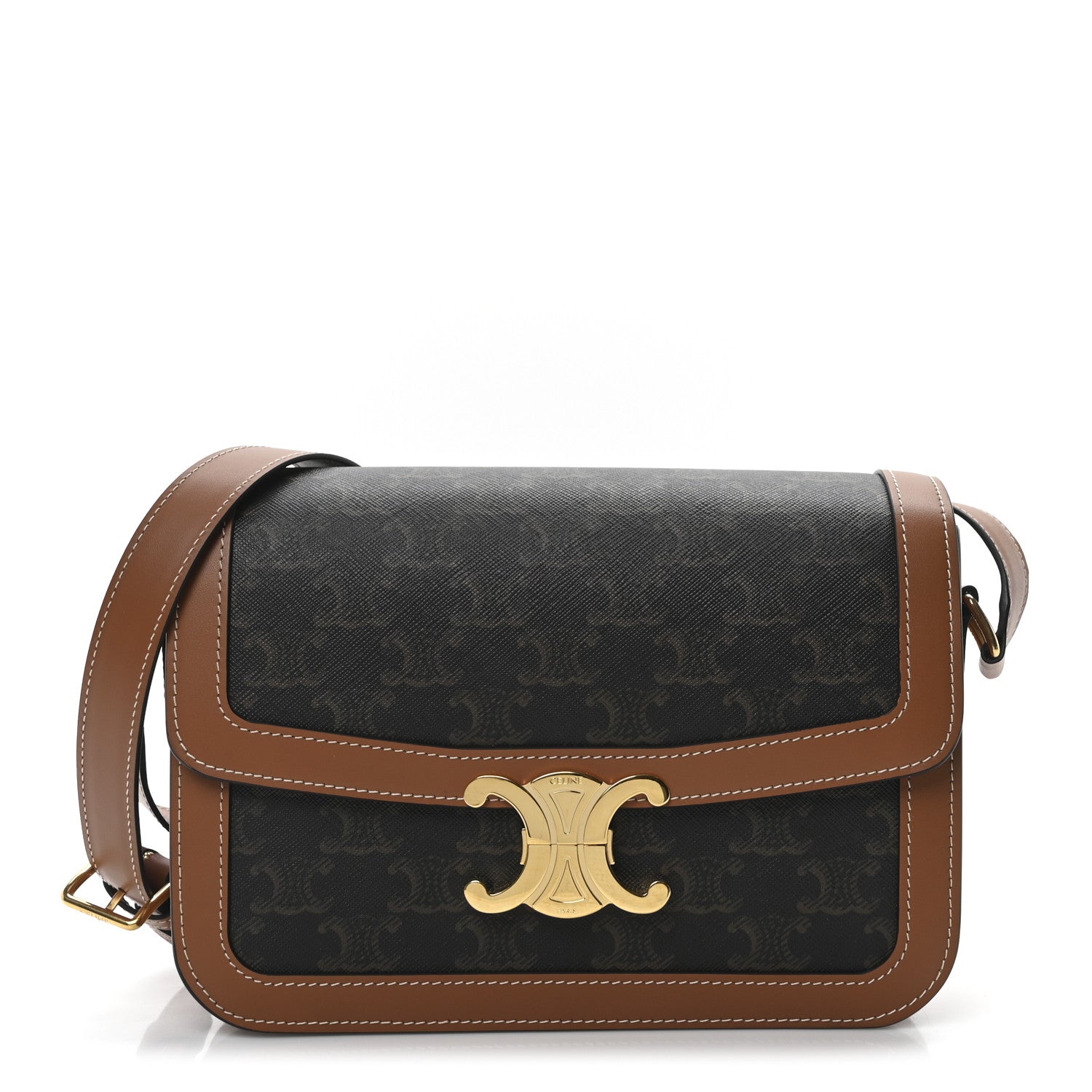 Celine Triomphe Canvas Calfskin Medium Triomphe Bag Tan 1 of 10