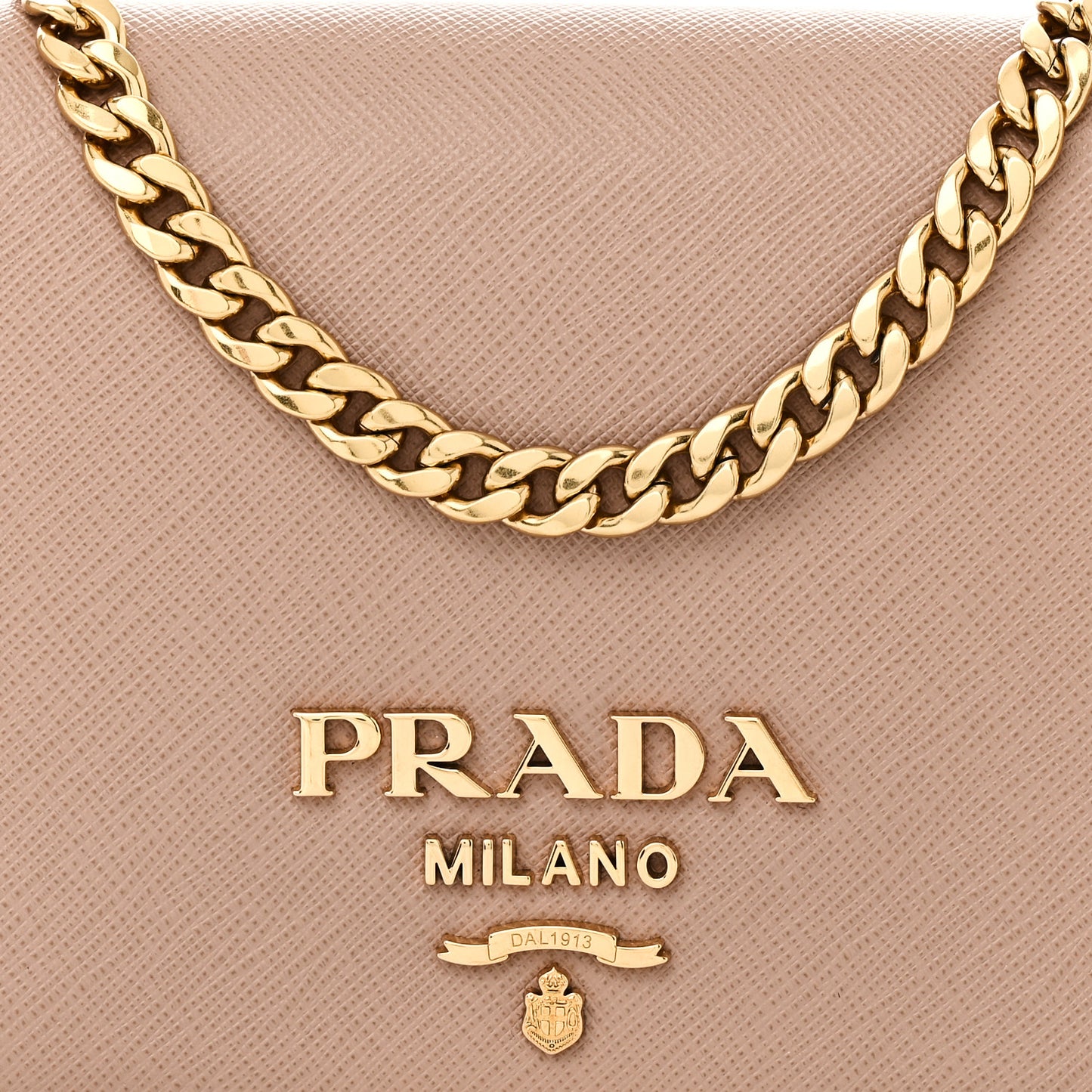 Saffiano Lux Metal Logo Mini Flap Chain Shoulder Bag Cammeo