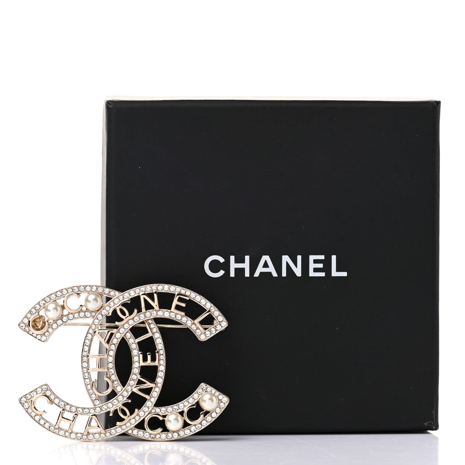 Chanel Crystal Pearl Coco CC Logo Brooch Gold 5 of 5