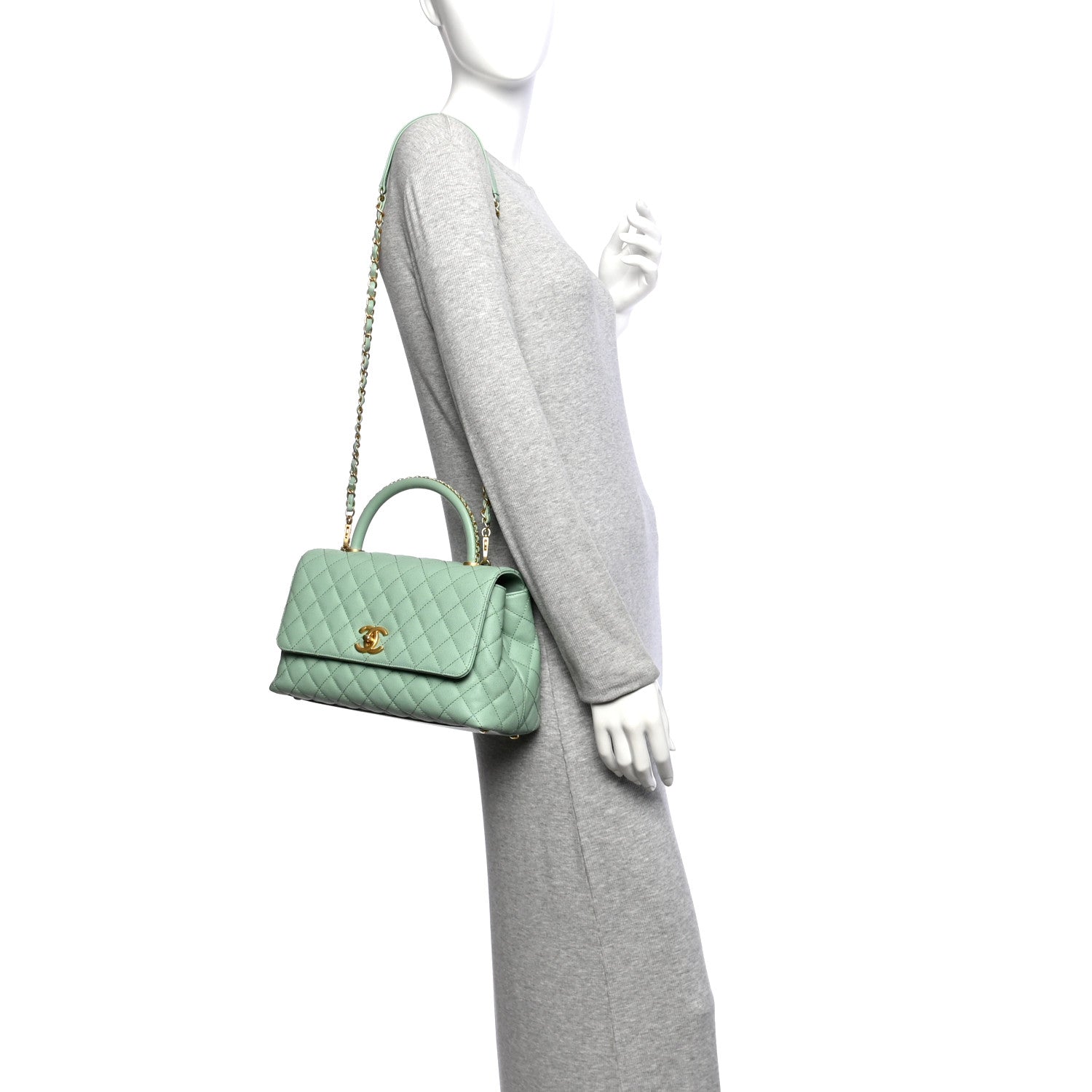 Chanel Caviar Quilted Small Coco Chain Handle Flap Light Green 2 of 12
