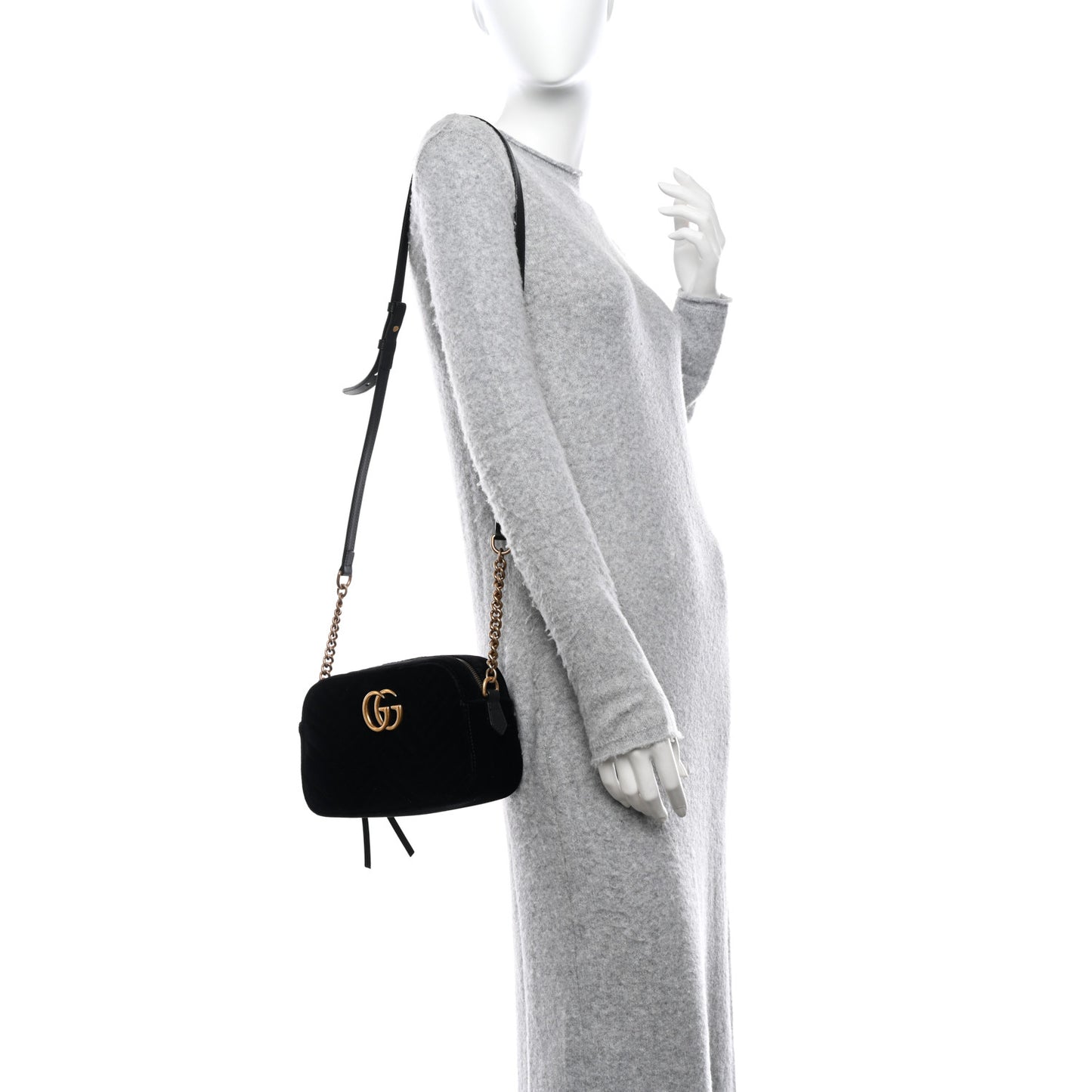 Velvet Matelasse Small GG Marmont Chain Shoulder Bag Black