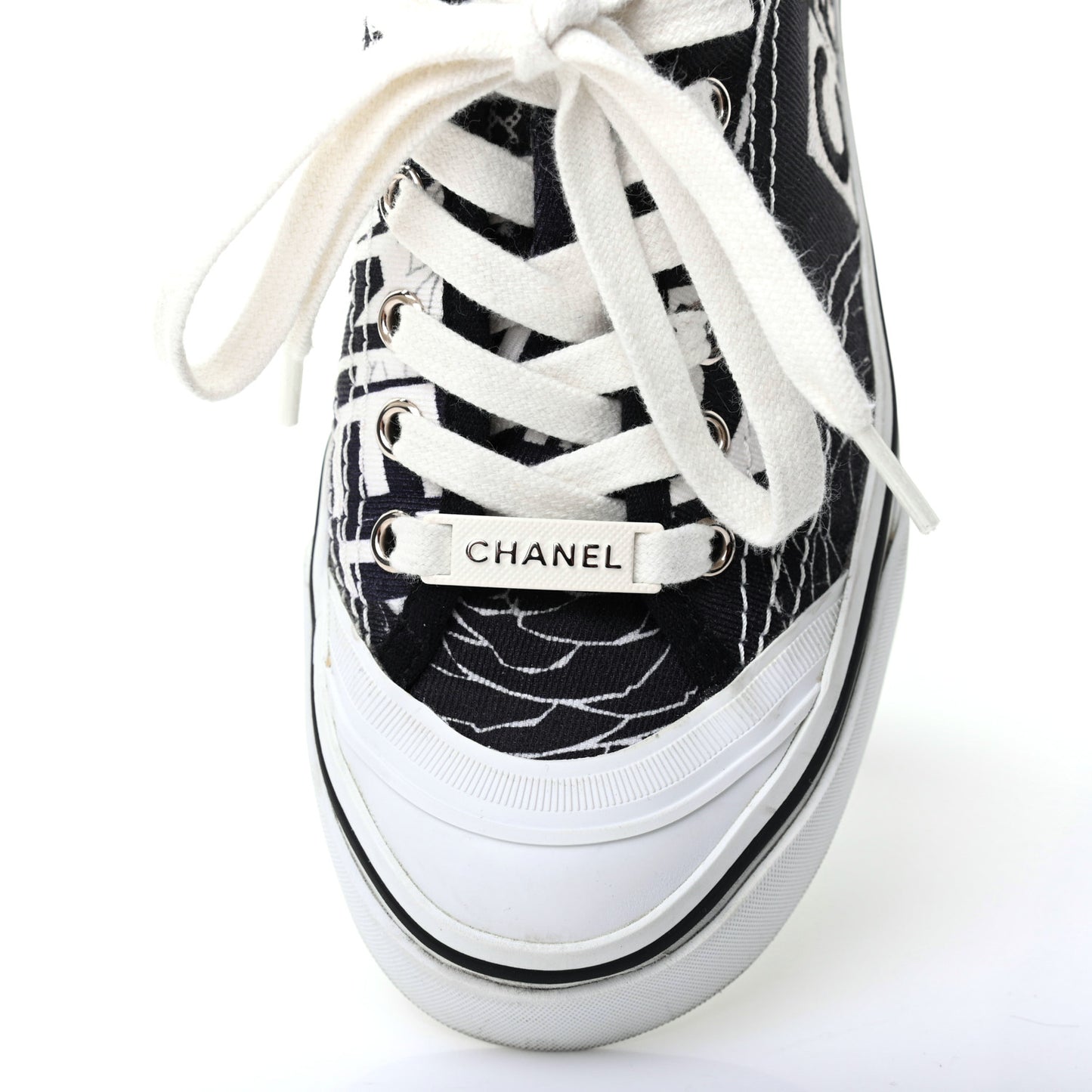 Printed Fabric Low Top Logo Sneakers 36 White Black