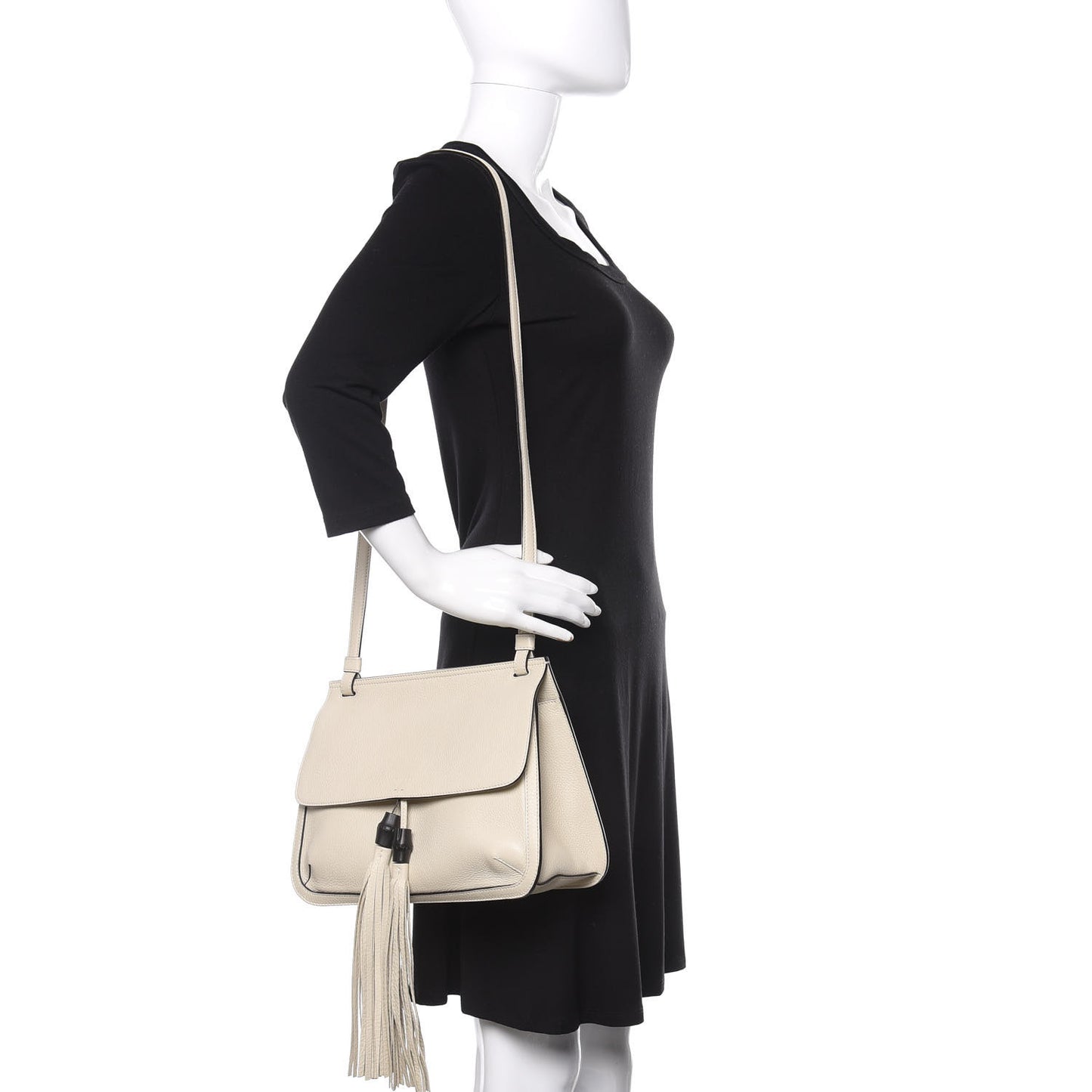 Pebbled Calfskin Medium Bamboo Daily Flap Shoulder Bag Mystic White