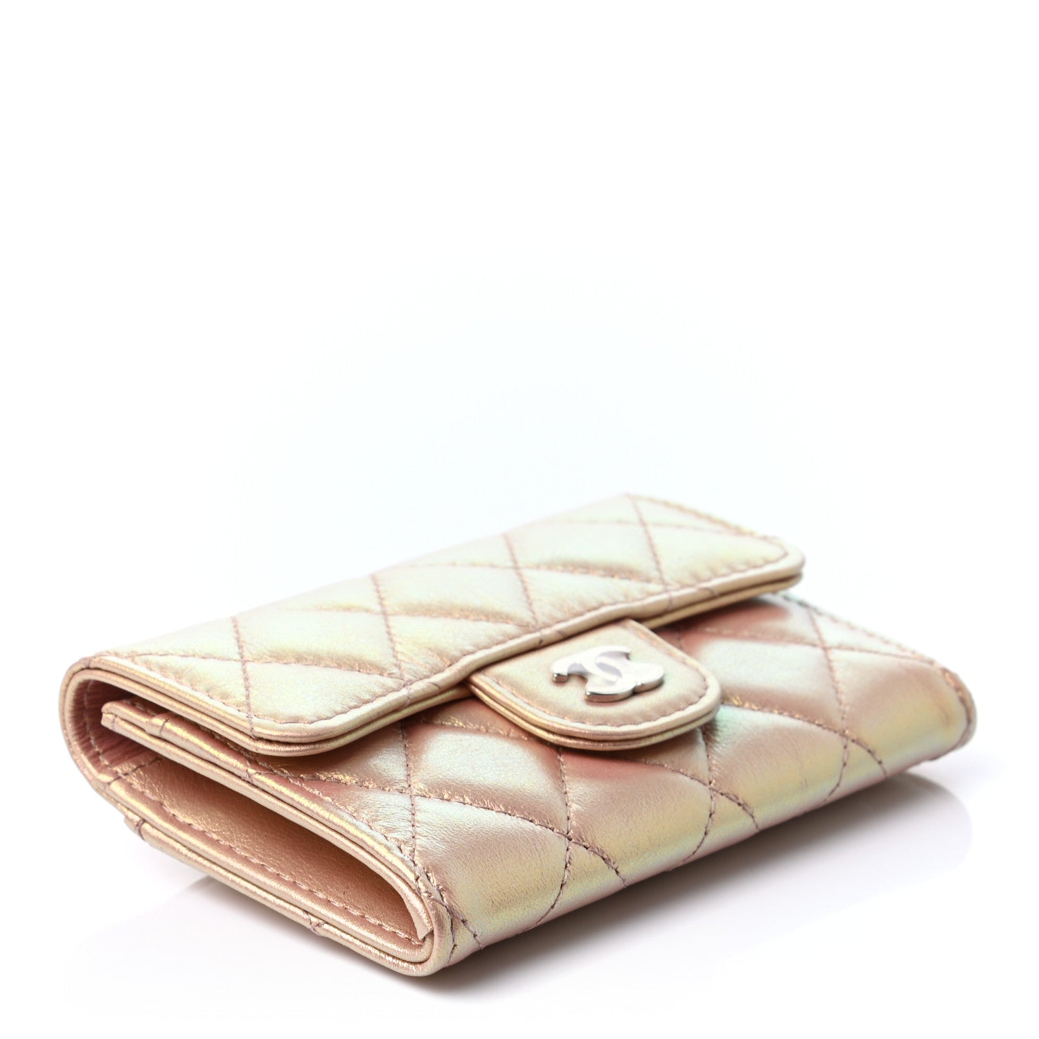 Chanel Iridescent Calfskin Quilted Flap Card Holder Wallet Pink 4 of 8